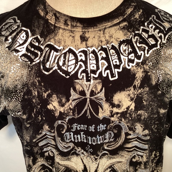 Xzavier Vintage Fear The Unknown Gothic Black All Over Graphic Tee Men’s Medium - Picture 3 of 11
